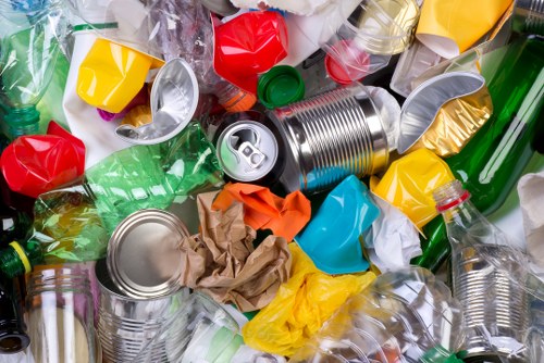 Various recyclable materials including paper, plastics, and metals